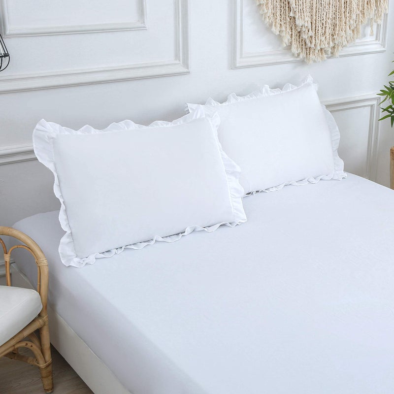 MoonxHome Ruffled Pillow Shams, Pack of 2 Edge Ruffled Pillow Cases 100% Brushed Microfiber Standard Size Bedding Pillow Covers with Envelope Closure (20x26 inches, White) - Image 3